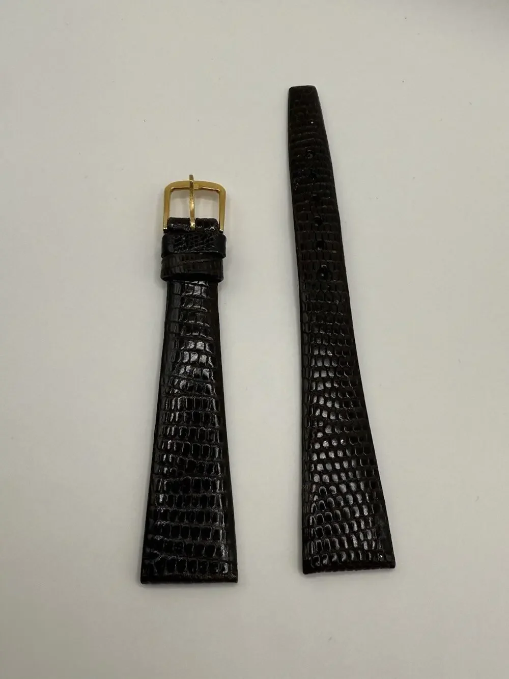 16mm KREISLER Genuine Lizard Brown NOS Vintage Watch Band & Gold-Tone Buckle
